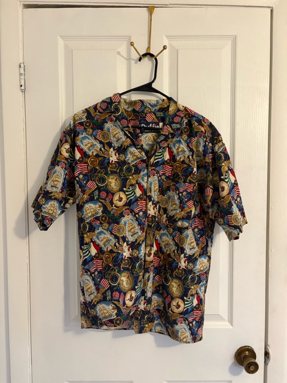 Nautical Print Short-Sleeve Button Down - Navy Multicolor
